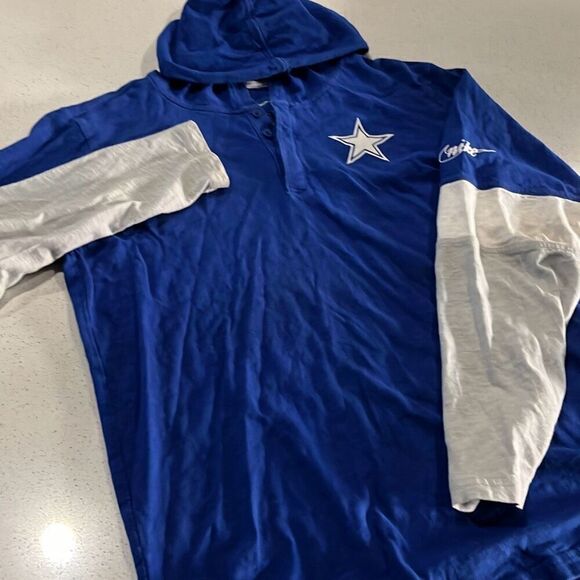 Nike NFL Team Apparel Dallas Cowboys Hooded Button Henley Long Sleeve T Mens Sma - Picture 2 of 8